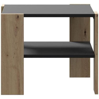 Table basse PILVI 2 Plateaux - Style contemporain - Décor Chêne et noir - L 55 x P 55 x H 45 cm