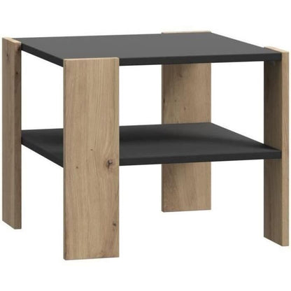 Table basse PILVI 2 Plateaux - Style contemporain - Décor Chêne et noir - L 55 x P 55 x H 45 cm