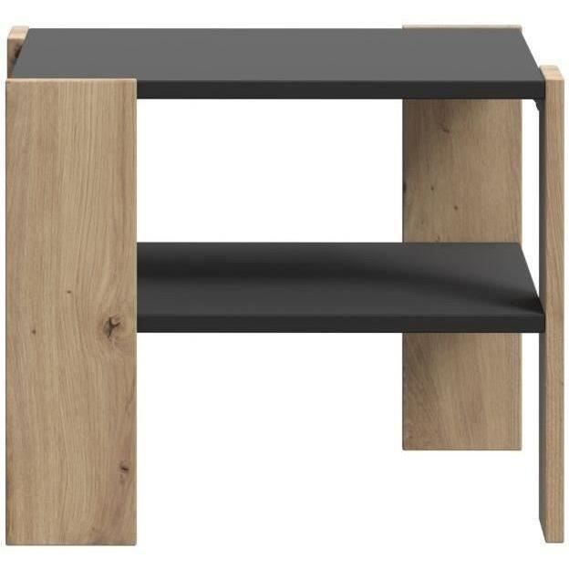 Table basse PILVI 2 Plateaux - Style contemporain - Décor Chêne et noir - L 55 x P 55 x H 45 cm