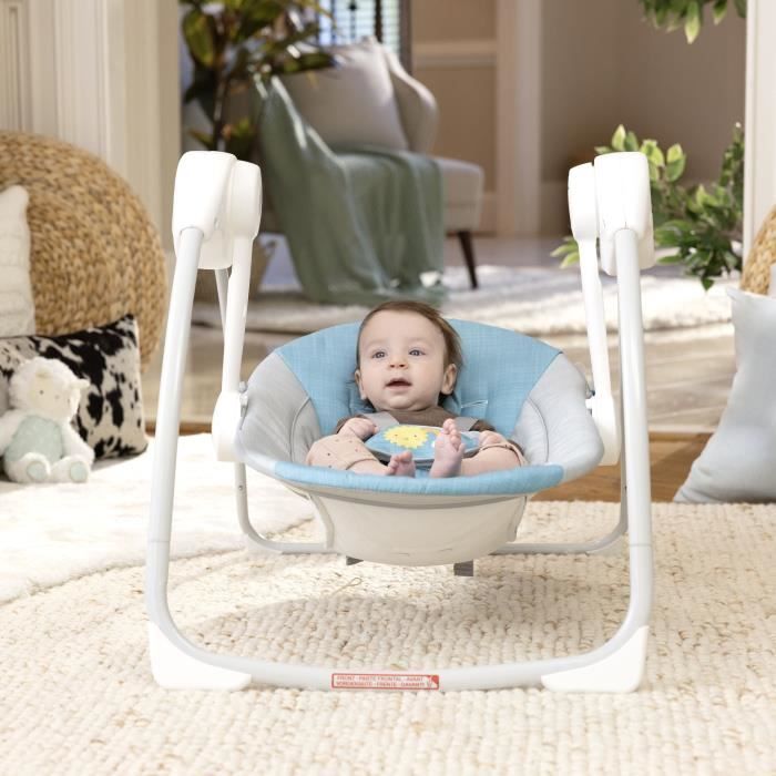 Ity by INGENUITY Sun Valley Canopy Portable Swing - Auvent, 2 jouets, siege inclinable 2 positions - Unisexe - 0-9 mois - Gris