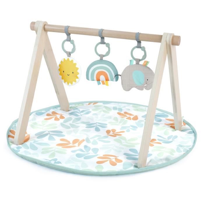 INGENUITY Tapis d'éveil Sun Valley, arche de jeu en bois - 3 jouets amovibles - pliable