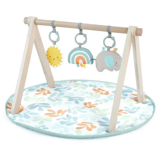 INGENUITY Tapis d'éveil Sun Valley, arche de jeu en bois - 3 jouets amovibles - pliable