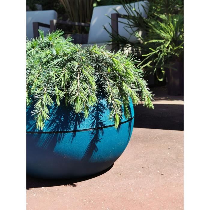 Bac à fleurs rond RIVIERA GRANIT BOULE - Plastique - Diamètre 40 cm - Bleu