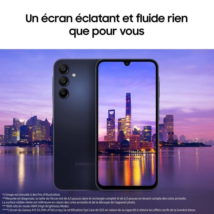 SAMSUNG Galaxy A15 5G Smartphone 128Go Bleu nuit