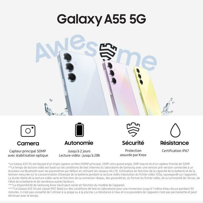 SAMSUNG Galaxy A55 5G Smartphone 128Go Bleu nuit