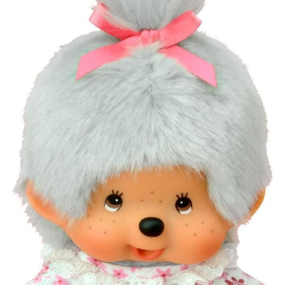 Peluche Monchhichi Mamie - BANDAI - 20 cm - Gris et rose - Convient aux enfants a partir de 24 mois