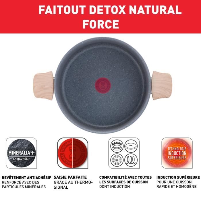 Tefal Faitout 24 cm 2-en-1 + panier vapeur, Induction, Revêtement anti-adhésif Mineralia+, Aluminium recyclé, Natural Force G2669003