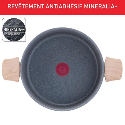 Tefal Faitout 24 cm 2-en-1 + panier vapeur, Induction, Revêtement anti-adhésif Mineralia+, Aluminium recyclé, Natural Force G2669003