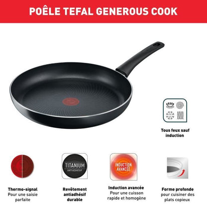 TEFAL Generous Cook Batterie de cuisine 6 p, Casserole, Poêle, Sauteuse + couv, Induction, Antiadhésif, Fabriqué en France C2789602