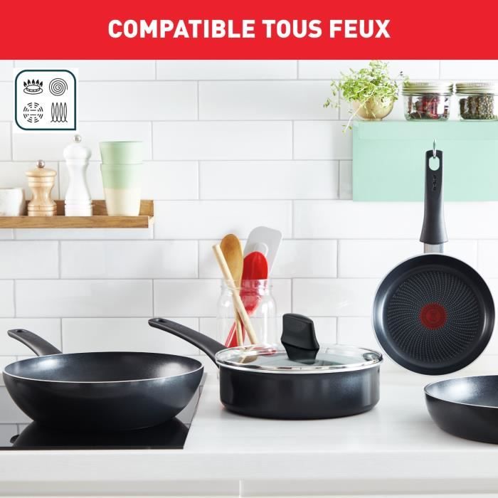 TEFAL Generous Cook Batterie de cuisine 6 p, Casserole, Poêle, Sauteuse + couv, Induction, Antiadhésif, Fabriqué en France C2789602