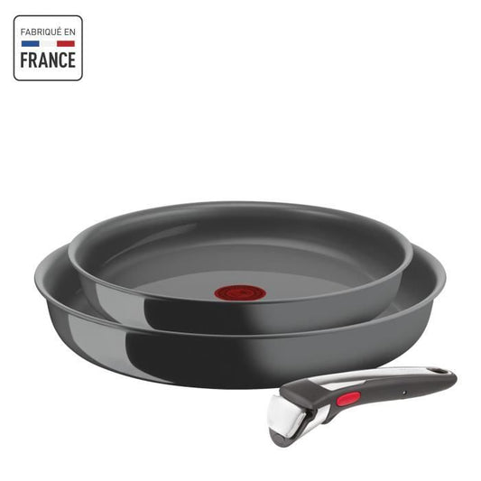 TEFAL INGENIO Renew Lot de 2 poêles + poignée, Induction, Céramique antiadhésive, Lave-vaisselle, Fabriqué en France L2619102