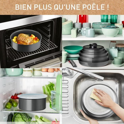 TEFAL INGENIO Renew Lot de 2 poêles + poignée, Induction, Céramique antiadhésive, Lave-vaisselle, Fabriqué en France L2619102