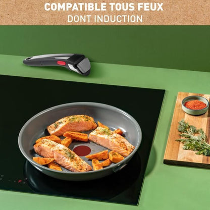 TEFAL INGENIO Renew Lot de 2 poêles + poignée, Induction, Céramique antiadhésive, Lave-vaisselle, Fabriqué en France L2619102