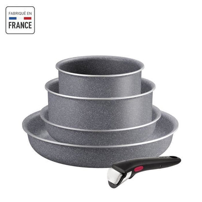 TEFAL INGENIO Hard Stone Lot Poêles 22/26 cm, Casseroles 16/20 cm, Poignée, Non induction, Antiadhésif, Fabriqué en France L4409002