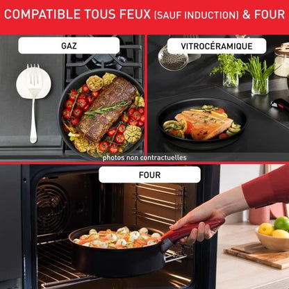 TEFAL INGENIO Hard Stone Lot Poêles 22/26 cm, Casseroles 16/20 cm, Poignée, Non induction, Antiadhésif, Fabriqué en France L4409002