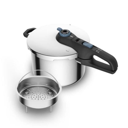 TEFAL Cocotte-minute inox, Autocuiseur 6 L, Induction, Programmes légumes et viande, 5 points de sécurité, Secure Trendy P2580700