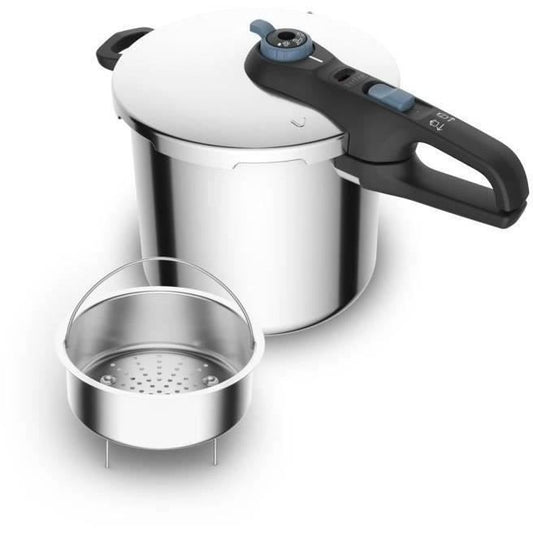 TEFAL Cocotte-minute inox, Autocuiseur 8 L, Induction, Programmes légumes et viande, 5 points de sécurité, Secure Trendy P2584400