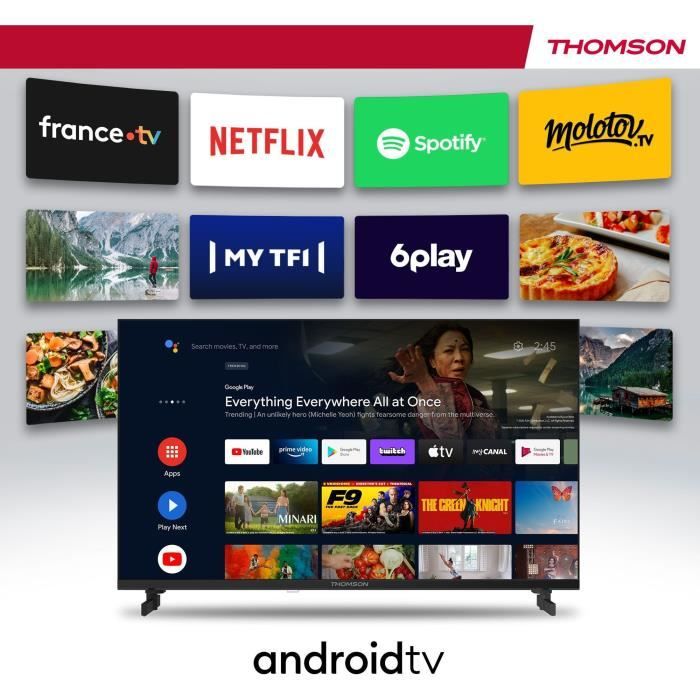 THOMSON 32HA2S13C - TV LED 32 (81 cm) - HD 1366x768 - Adaptateur 12V - Smart TV Android - 2x HDMI 1.4