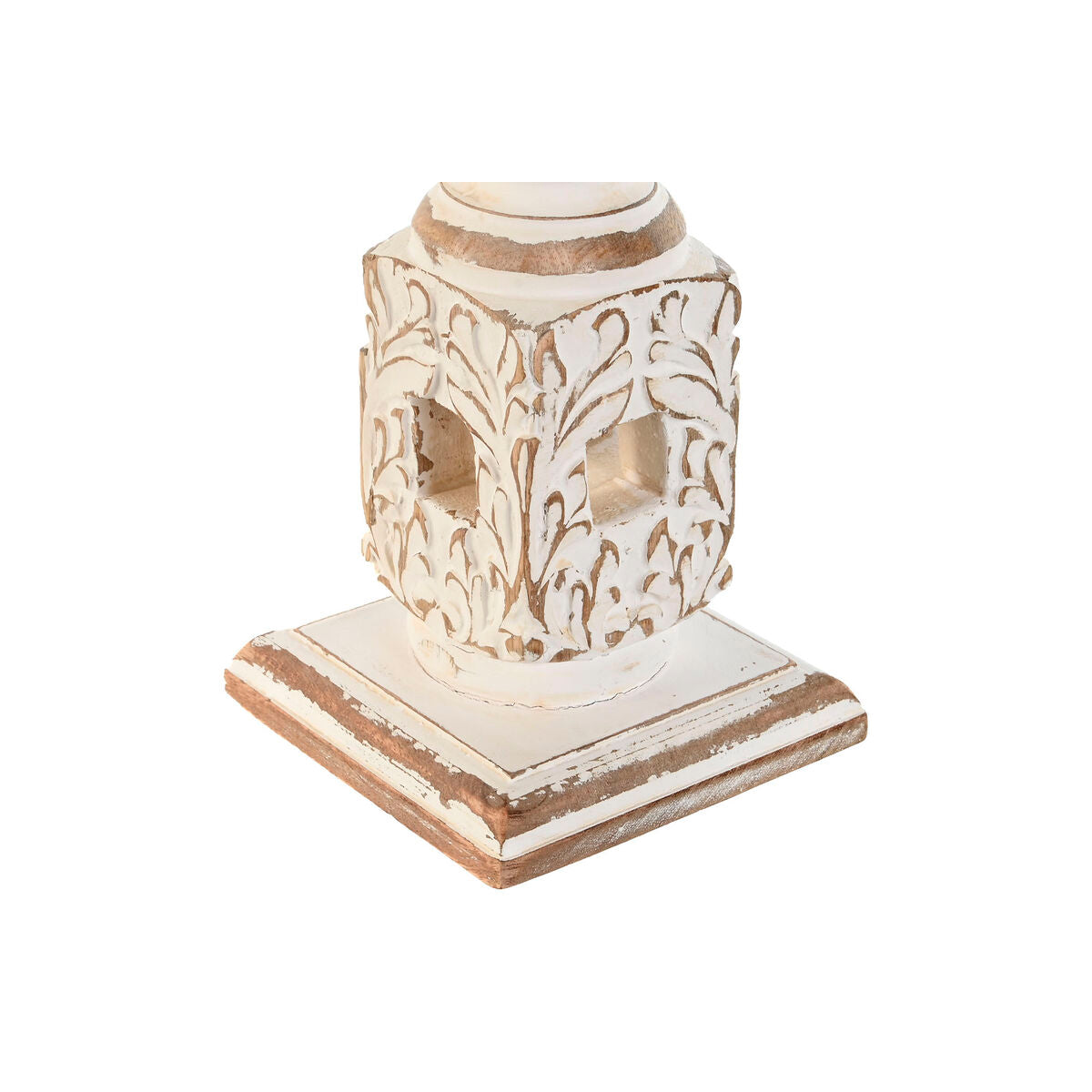 Bougeoir Home ESPRIT Blanc Naturel Métal Bois de manguier 13 x 13 x 46 cm