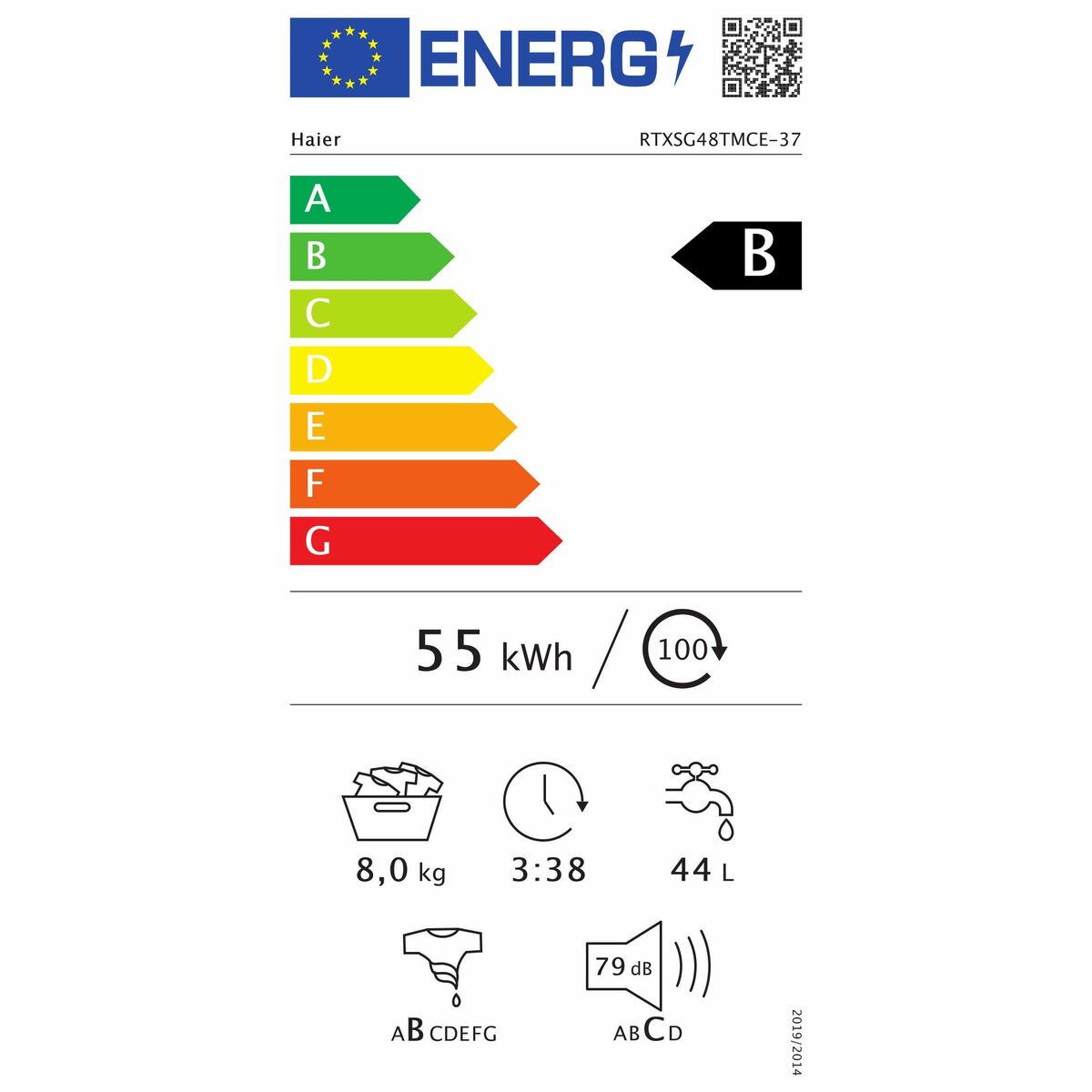 Machine à laver Haier RTXSG48TMCE/37 1400 rpm 8 kg Blanc