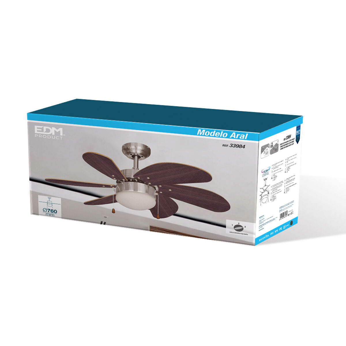 Ventilateur de Plafond avec Lumière EDM 33984 Aral Wengue nickel 50 W