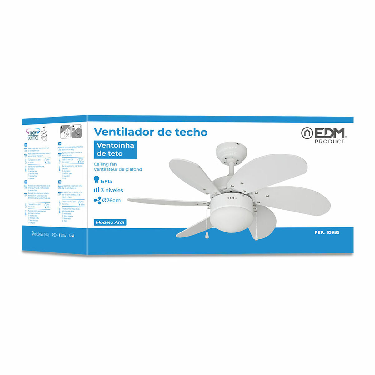 Ventilateur de Plafond avec Lumière EDM 33985 Aral Blanc 50 W