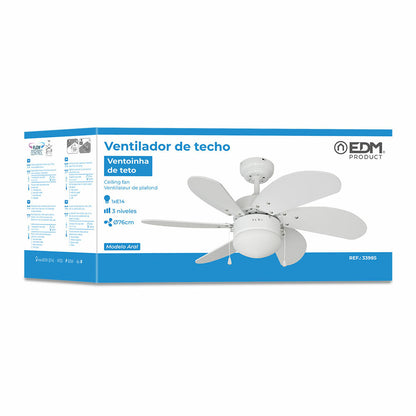 Ventilateur de Plafond avec Lumière EDM 33985 Aral Blanc 50 W