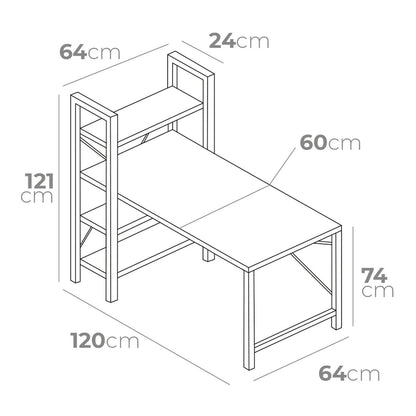 Bureau avec étagère EDM 75196 Noir Bois Métal 121 x 120 x 64 cm