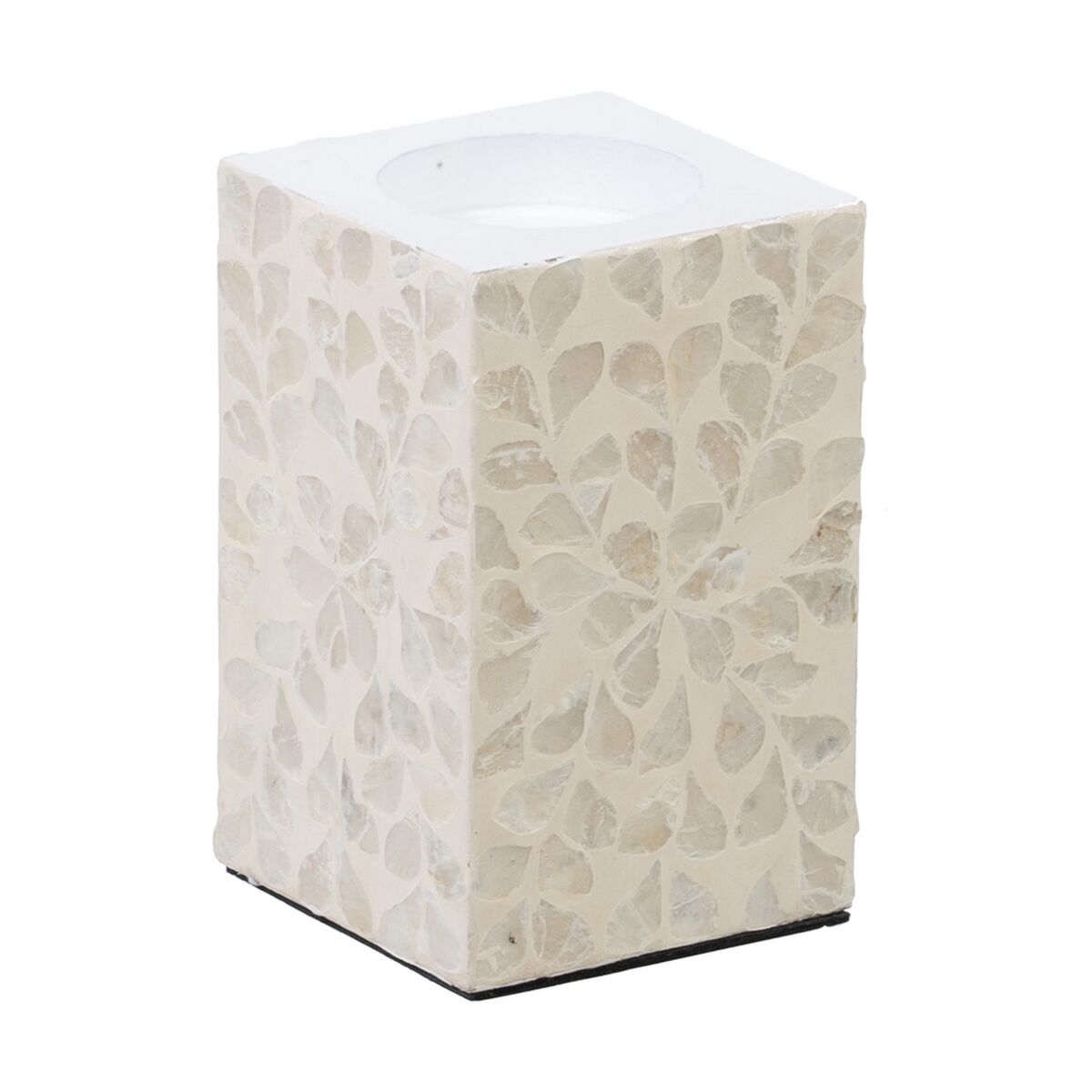 Bougeoir Beige Nacre noire Bois MDF 10,5 x 10,5 x 16 cm