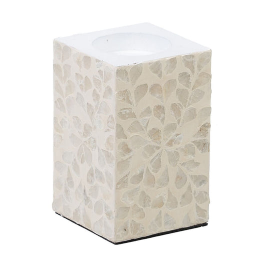 Bougeoir Beige Nacre noire Bois MDF 10,5 x 10,5 x 16 cm