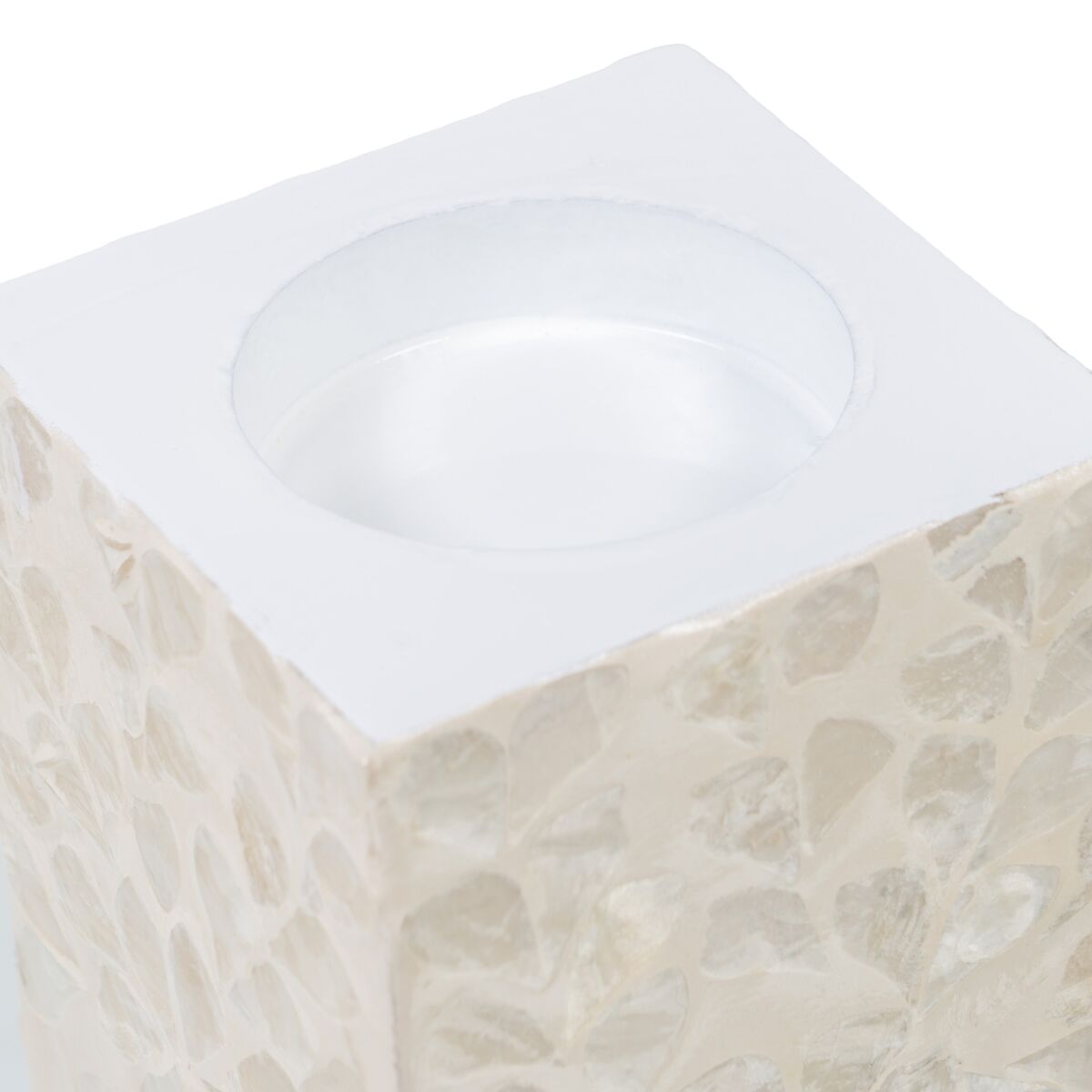 Bougeoir Beige Nacre noire Bois MDF 10,5 x 10,5 x 16 cm