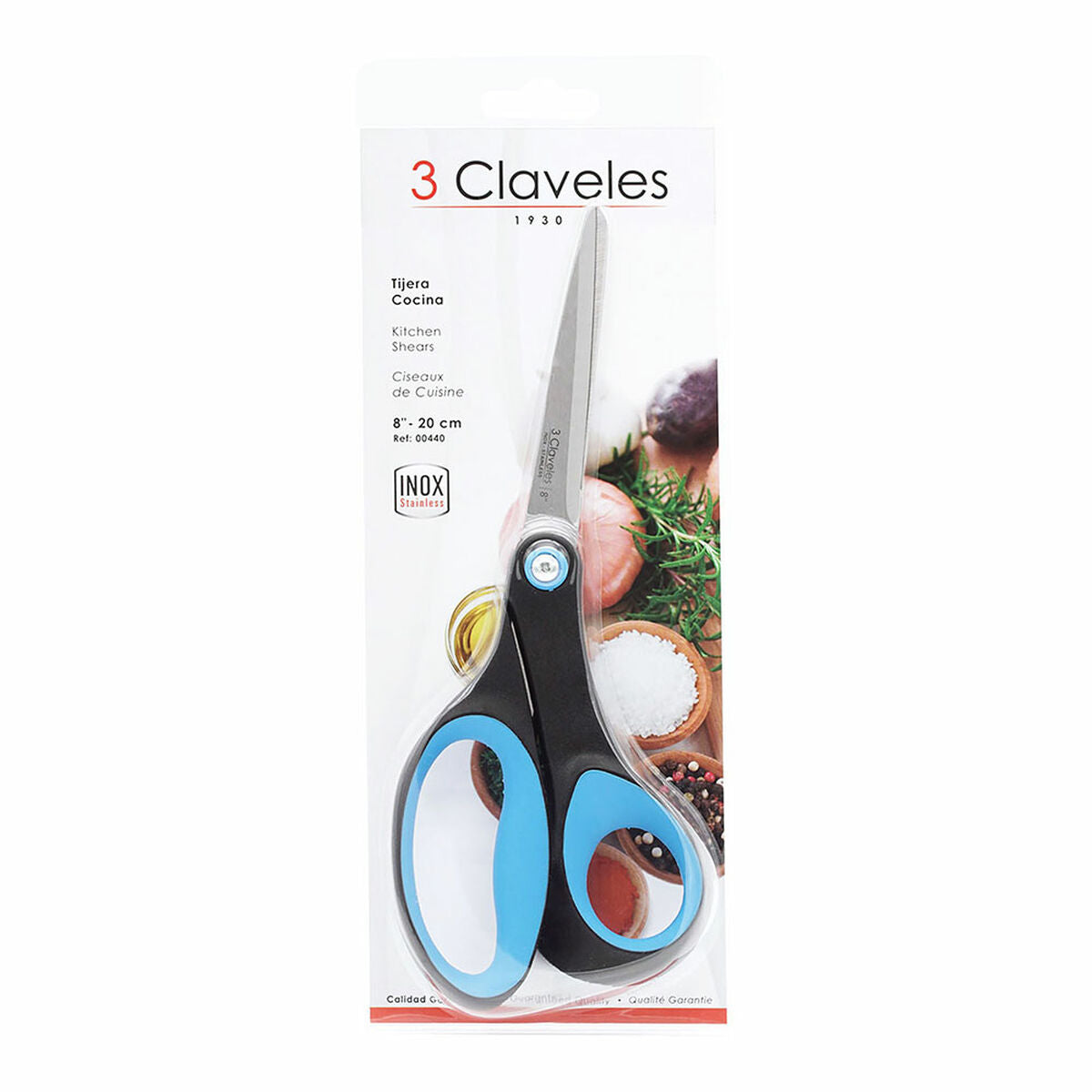 Ciseaux de Cuisine 3 Claveles 8" Acier inoxydable Bleu