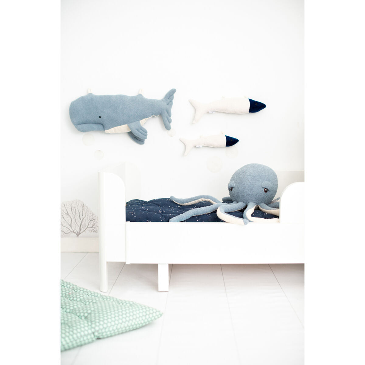 Jouet Peluche Crochetts OCÉANO Bleu Blanc Pieuvre Baleine Poissons 29 x 84 x 14 cm 4 Pièces