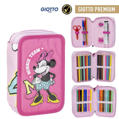 Pochette à crayons triple Minnie Mouse Fuchsia 12,5 x 6,5 x 19,5 cm