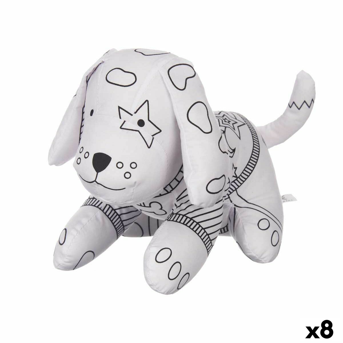 Peluche à colorier Blanc Noir Tissu 13 x 14 x 20 cm Chien (8 Unités)