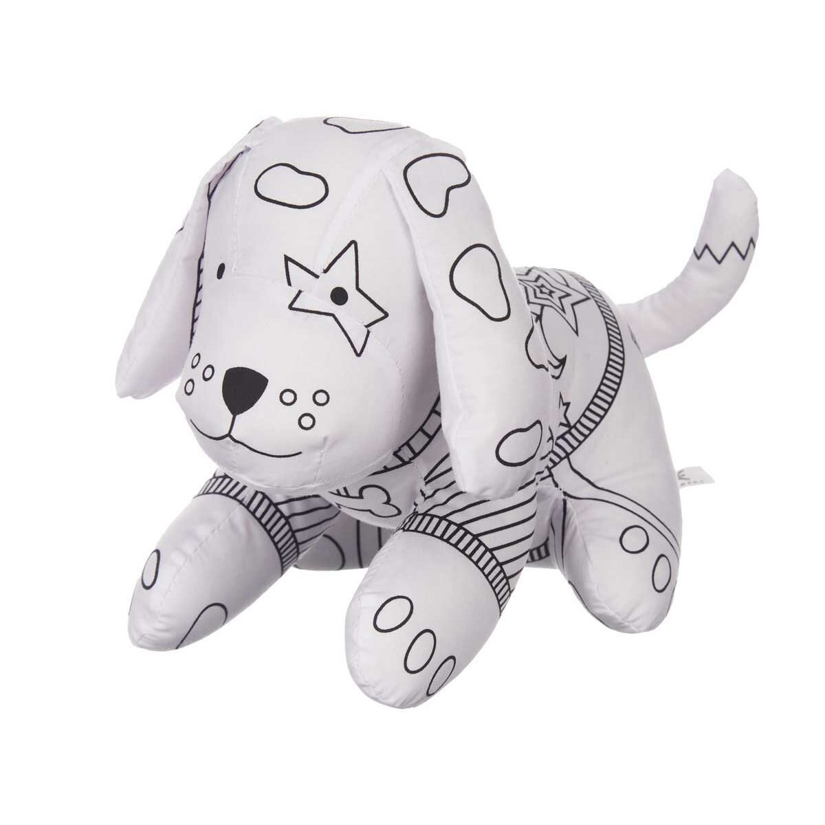 Peluche à colorier Blanc Noir Tissu 13 x 14 x 20 cm Chien (8 Unités)