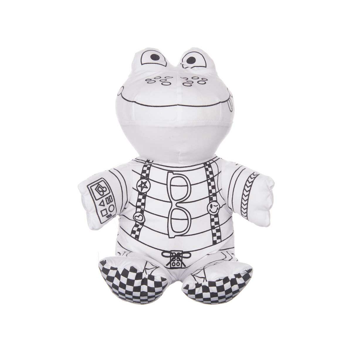 Peluche à colorier Blanc Noir Tissu 16 x 18 x 13 cm Grenouille (8 Unités)