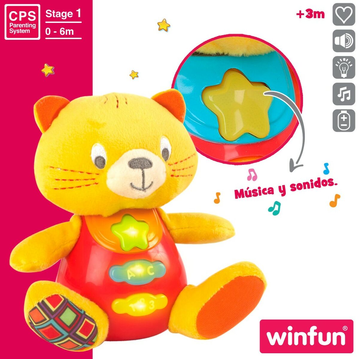 Peluche sonore Winfun Chat 16 x 17,5 x 10,5 cm (6 Unités)