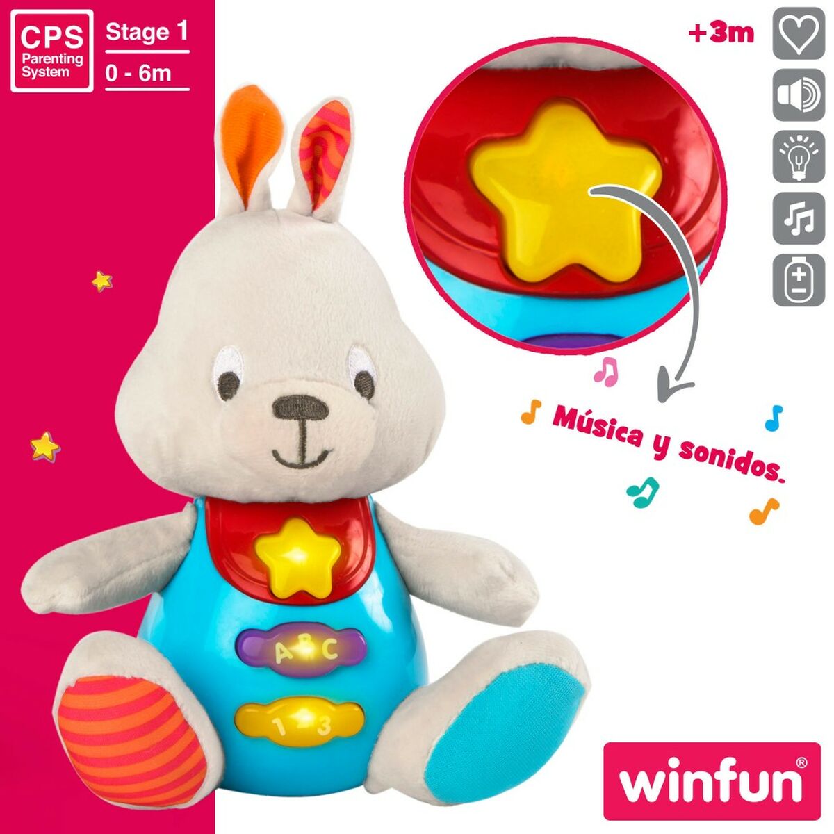 Peluche sonore Winfun Lapin 17 x 17,5 x 10 cm (6 Unités)