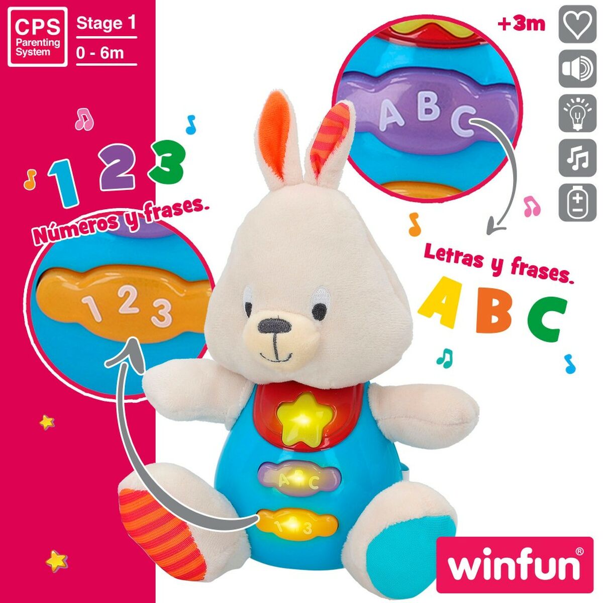 Peluche sonore Winfun Lapin 17 x 17,5 x 10 cm (6 Unités)