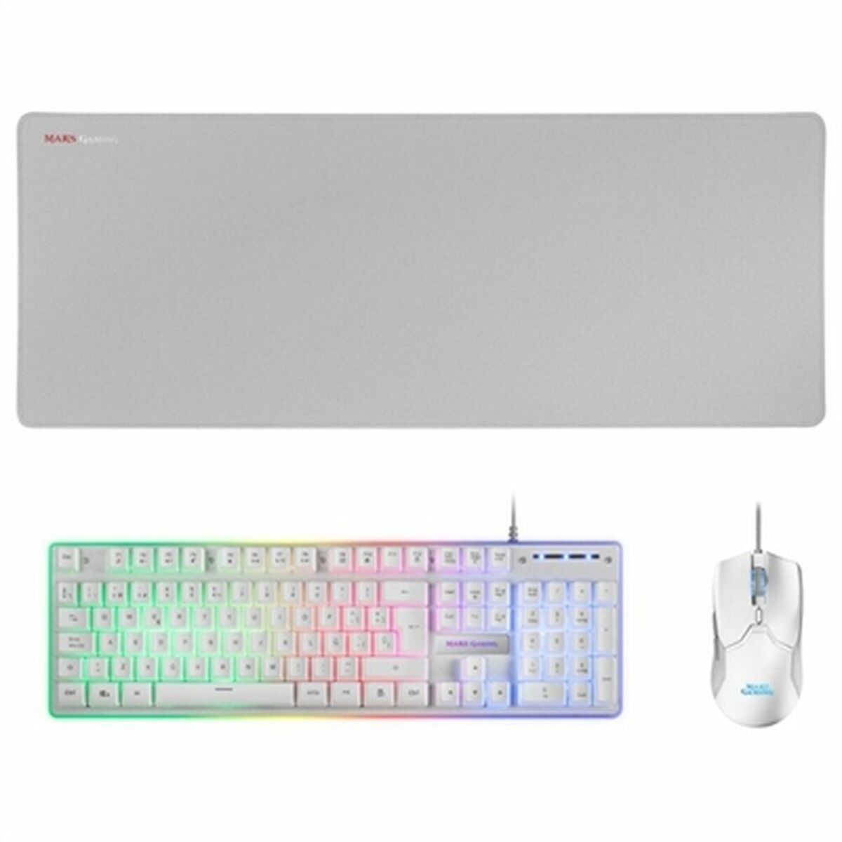 Pack Gaming Mars Gaming MCPXWES Blanc Espagnol Qwerty QWERTY LED RGB