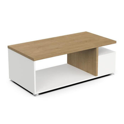 Table basse rectangulaire ACCESS - Décor chene Hamilton et blanc - L 91,8 x P 50 x H 36 cm - DEMEYERE