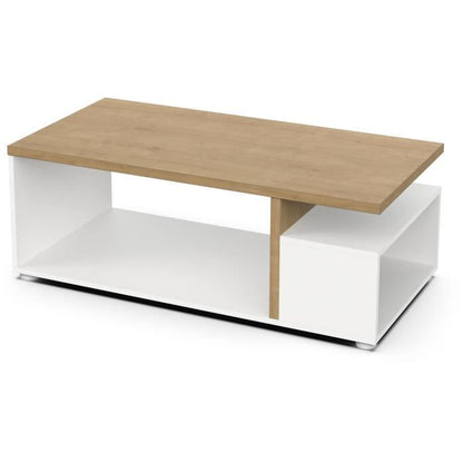 Table basse rectangulaire ACCESS - Décor chene Hamilton et blanc - L 91,8 x P 50 x H 36 cm - DEMEYERE