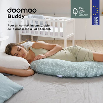 Coussin de Maternité BABYMOOV DOOMOO Buddy - Cloudy kaki - Coton bio et oeko-Tex - 180 x 45 x 16 cm