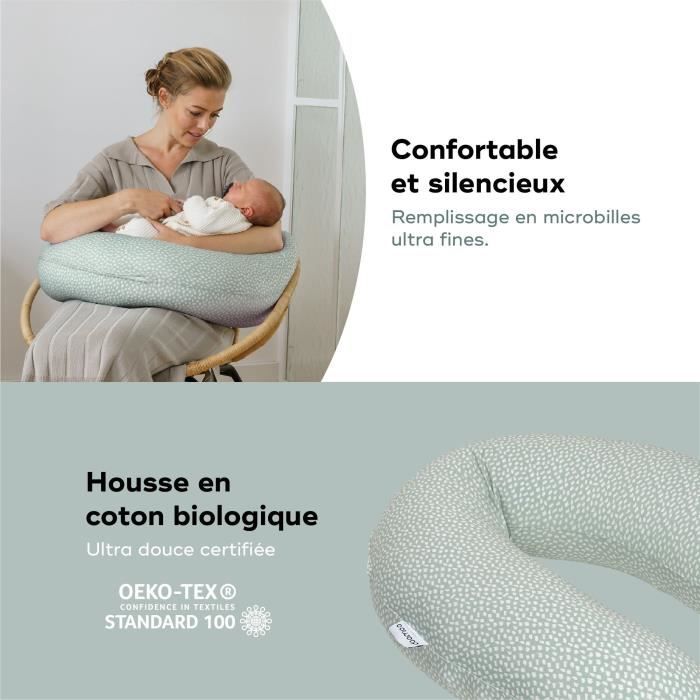 Coussin de Maternité BABYMOOV DOOMOO Buddy - Cloudy kaki - Coton bio et oeko-Tex - 180 x 45 x 16 cm