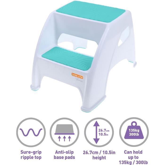 Tabouret marchepied - DREAMBABY - Toddler & Me 2 Up - Antidérapant et texturé - Jusqu'a 145 kg pour les petits et les adultes - Aqua