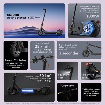 Trottinette électrique - XIAOMI - Electric Scooter 4 Pro 2nd Gen - Pneus 10 tubeless - 1000W Max - 10Ah - Autonomie 60km