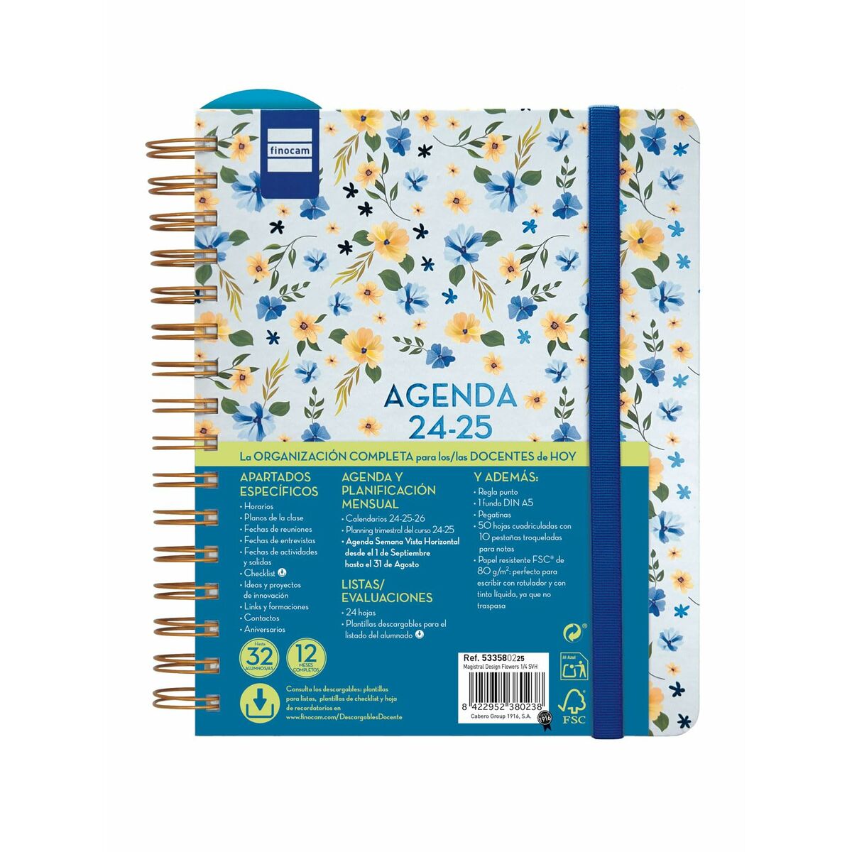 Agenda Finocam Flowers Multicouleur 2024-2025 Enseignant