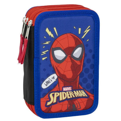 Pochette à crayons triple Spider-Man Bleu 12,5 x 6,5 x 19,5 cm