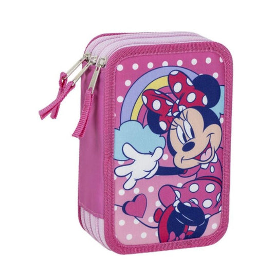 Pochette à crayons triple Minnie Mouse Rose 12,5 x 6,5 x 19,5 cm